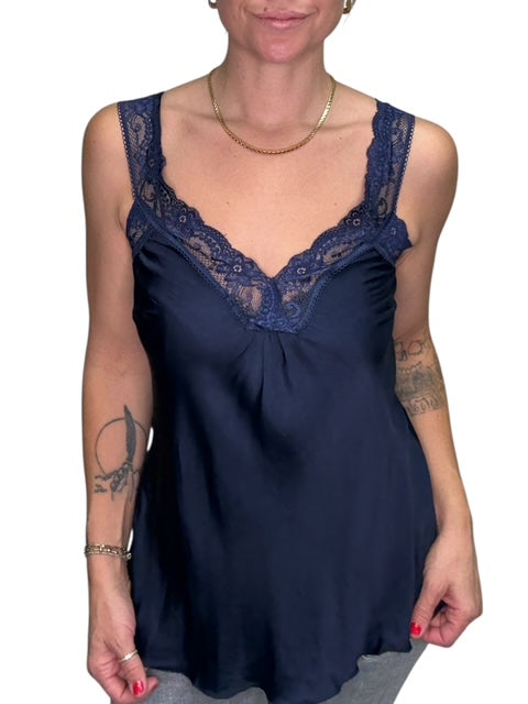 V-NECK VISCOSE LACE TANK-NAVY - Kingfisher Road - Online Boutique