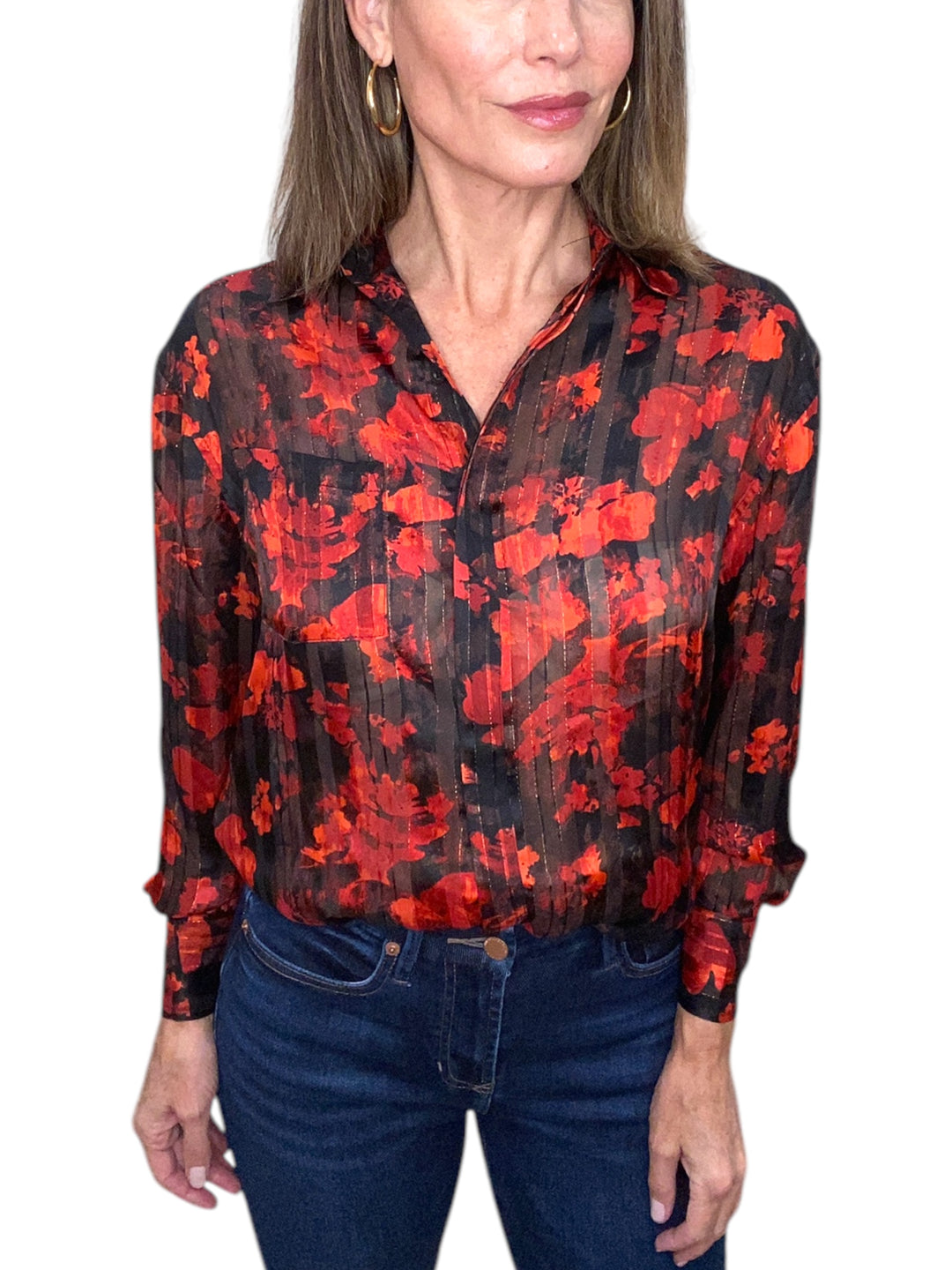 FLORAL BUTTON UP TOP-RED - Kingfisher Road - Online Boutique