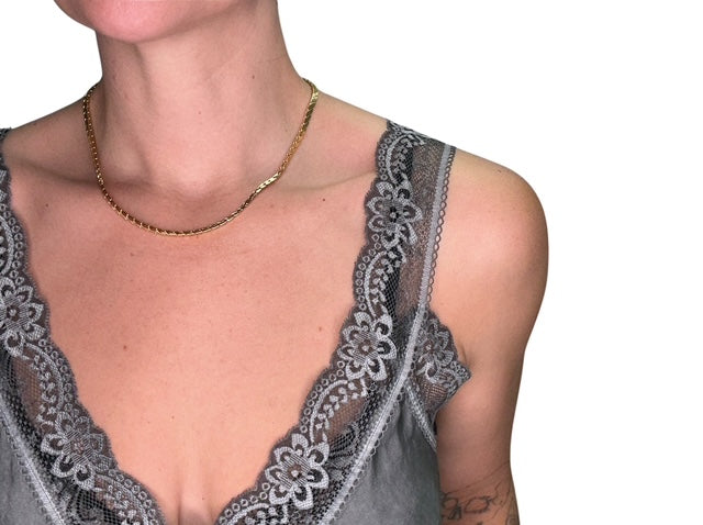 V-NECK VISCOSE LACE TANK-CHARCOAL - Kingfisher Road - Online Boutique