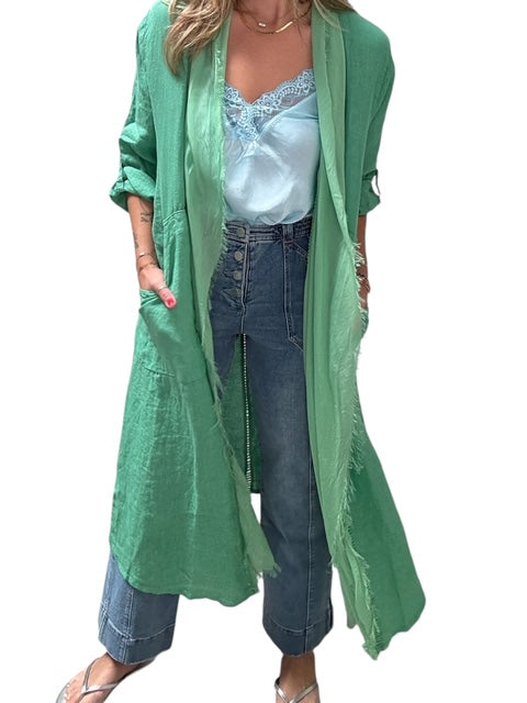 ITALIAN LINEN AND SILK DUSTER-GREEN - Kingfisher Road - Online Boutique