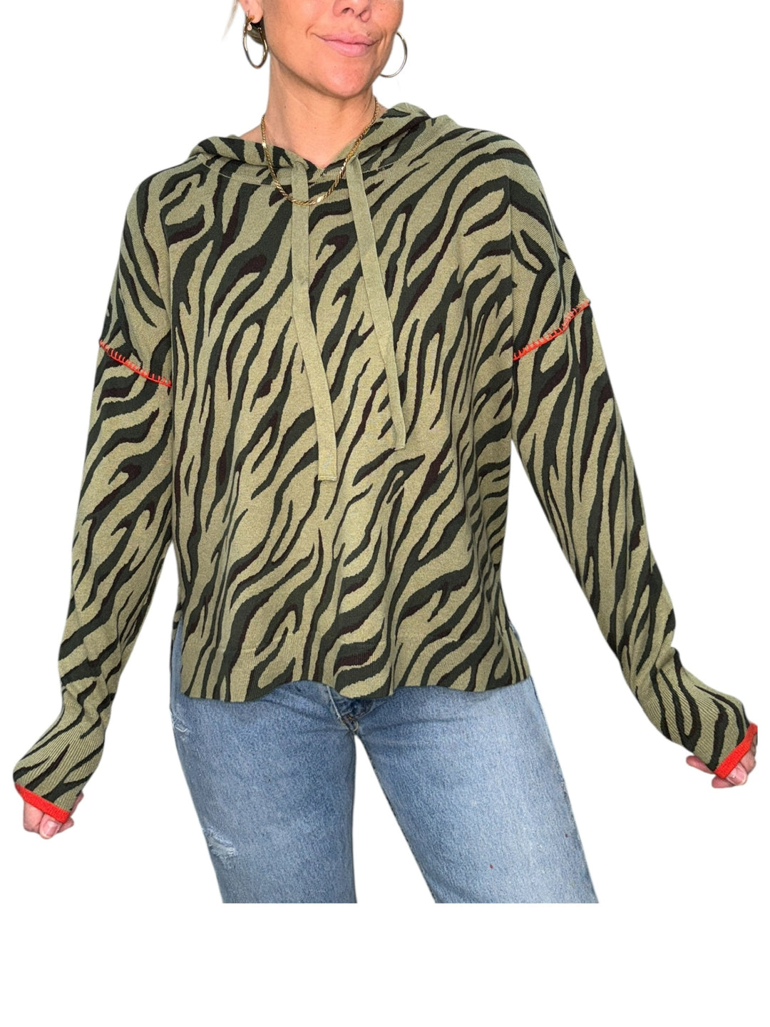 ZEBRA WHIPSTITCH HOODIE-ARMY - Kingfisher Road - Online Boutique