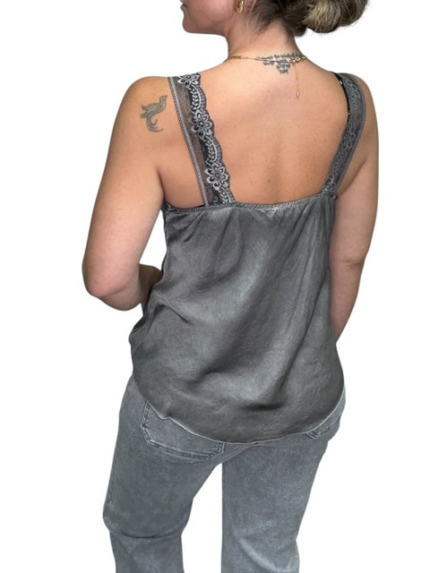 V-NECK VISCOSE LACE TANK-CHARCOAL - Kingfisher Road - Online Boutique