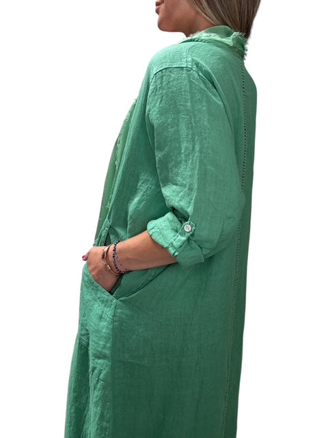ITALIAN LINEN AND SILK DUSTER-GREEN - Kingfisher Road - Online Boutique
