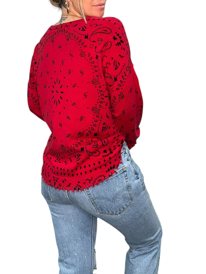 BANDANA CREW NECK SWEATER-RED - Kingfisher Road - Online Boutique