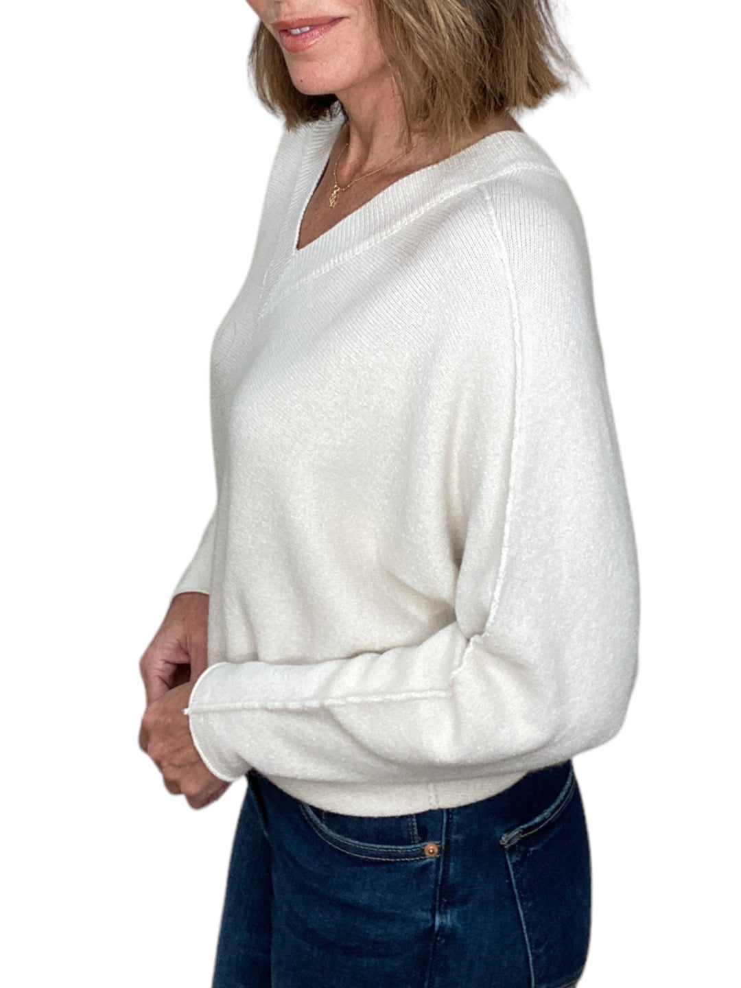LENNY DOUBLE V NECK BATWING SWEATER-BEIGE - Kingfisher Road - Online Boutique