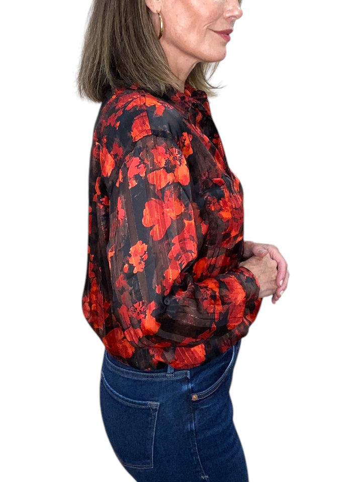 FLORAL BUTTON UP TOP-RED - Kingfisher Road - Online Boutique