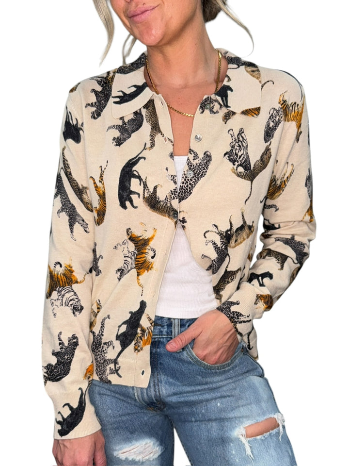 TIGER BUTTON FRONT CARDI-LATTE - Kingfisher Road - Online Boutique