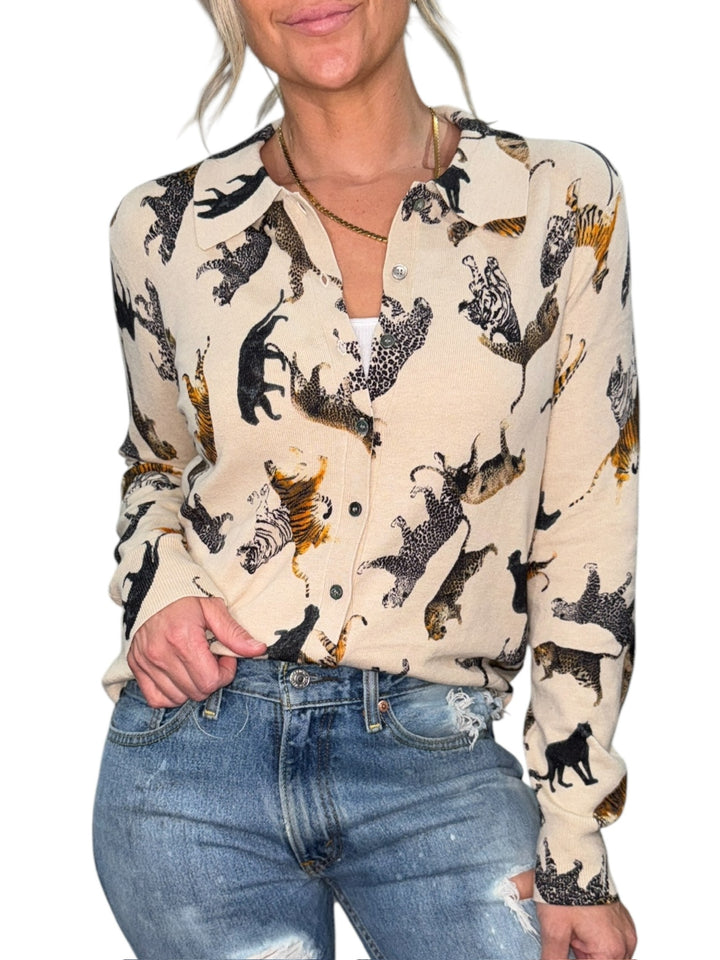 TIGER BUTTON FRONT CARDI-LATTE - Kingfisher Road - Online Boutique