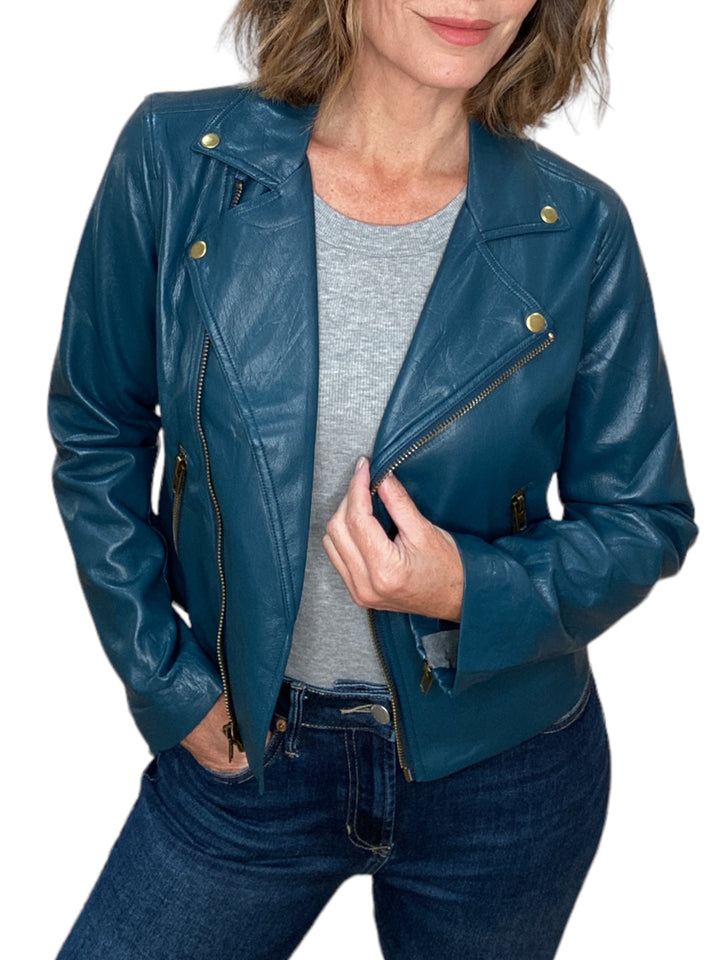 JUNO FAUX LEATHER JACKET-DARK TEAL - Kingfisher Road - Online Boutique