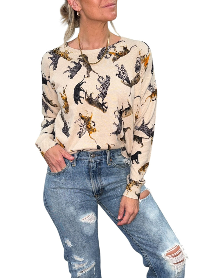TIGER CREW NECK SWEATER-LATTE - Kingfisher Road - Online Boutique