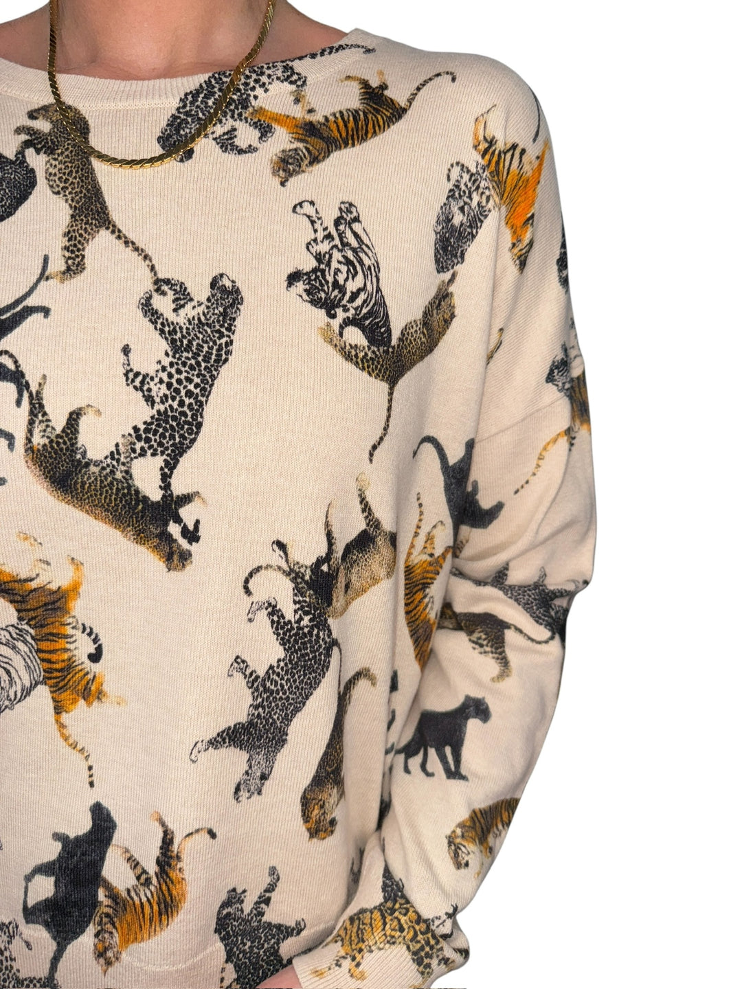 TIGER CREW NECK SWEATER-LATTE - Kingfisher Road - Online Boutique