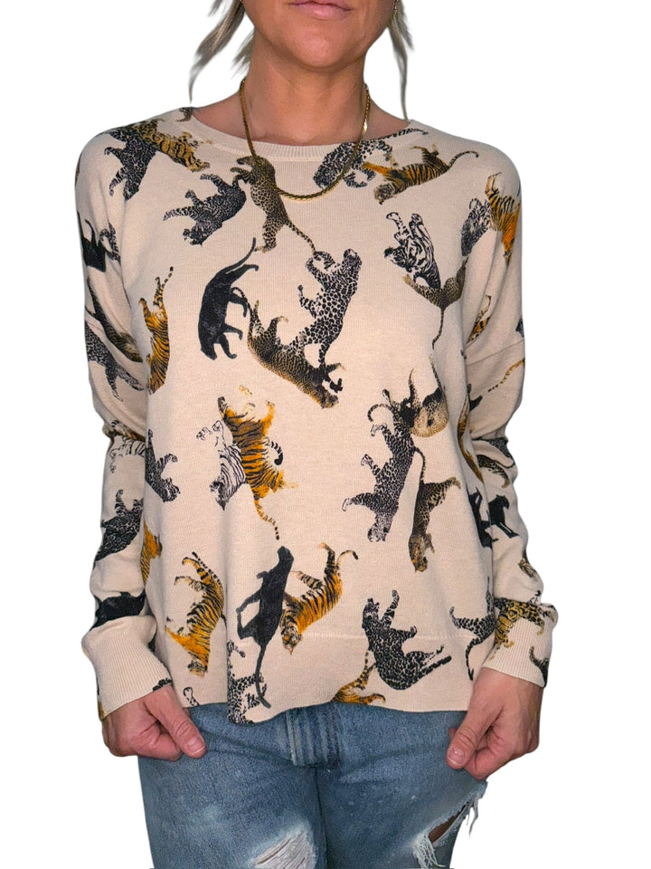 TIGER CREW NECK SWEATER-LATTE - Kingfisher Road - Online Boutique
