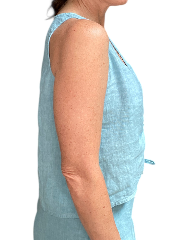 V NECK FRONT ROUCHED CROP TOP-BLUE ZUCCERO - Kingfisher Road - Online Boutique