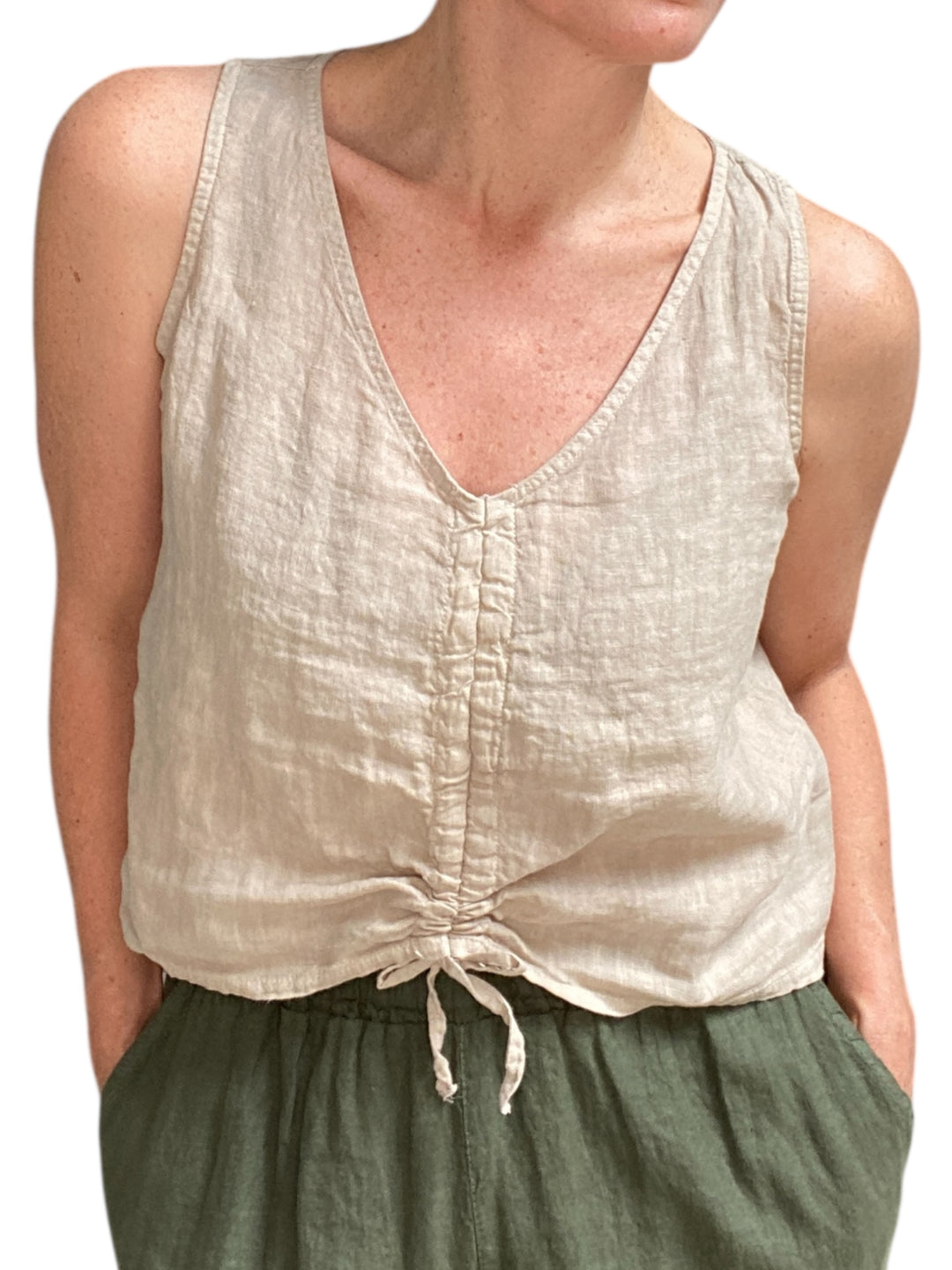 V NECK FRONT ROUCHED CROP TOP-CASHMERE - Kingfisher Road - Online Boutique