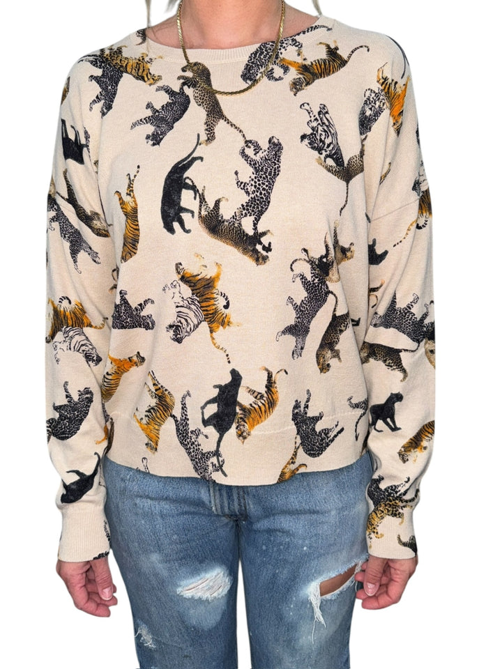 TIGER CREW NECK SWEATER-LATTE - Kingfisher Road - Online Boutique