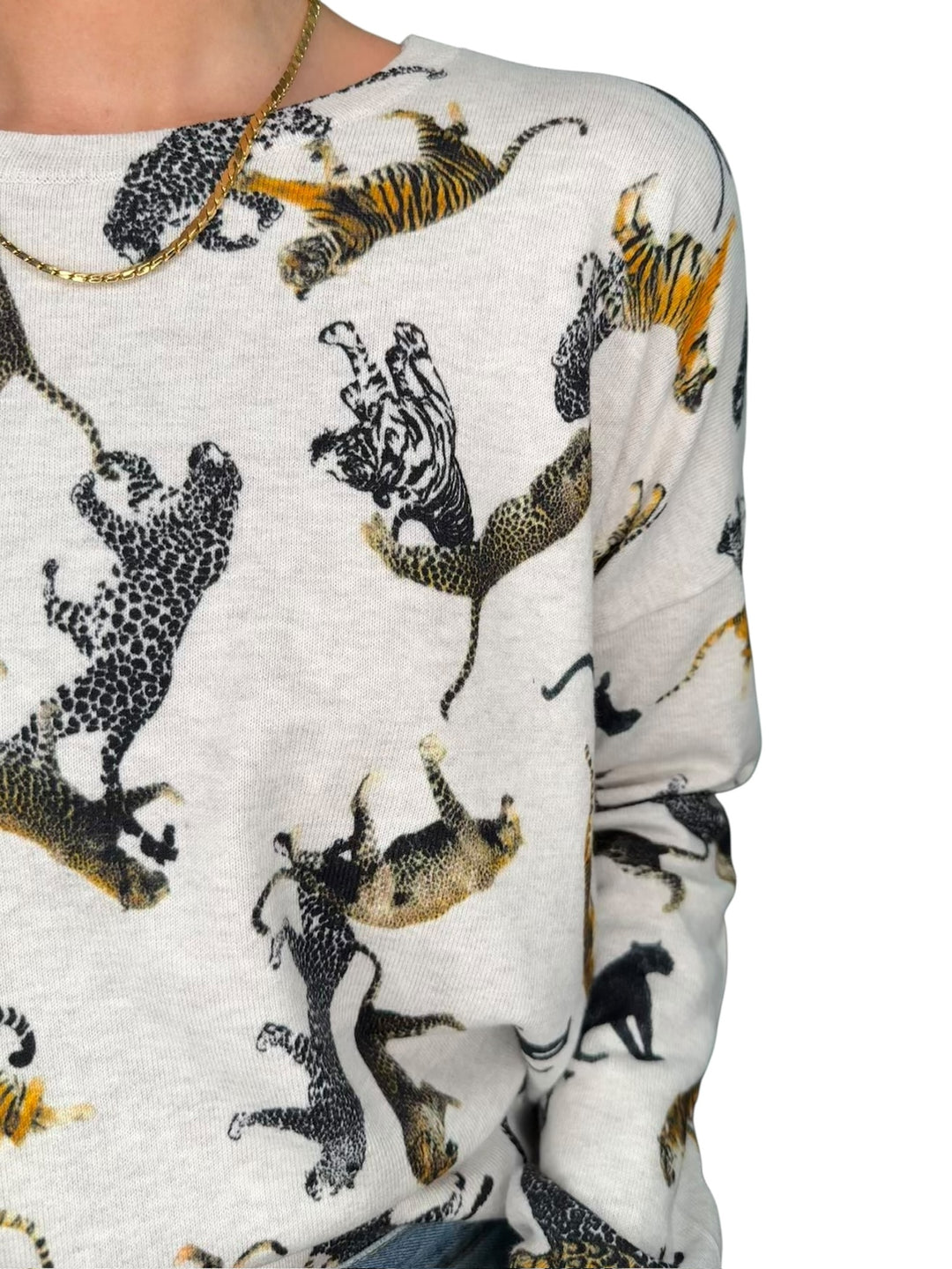 TIGER CREW NECK SWEATER-SILVER - Kingfisher Road - Online Boutique