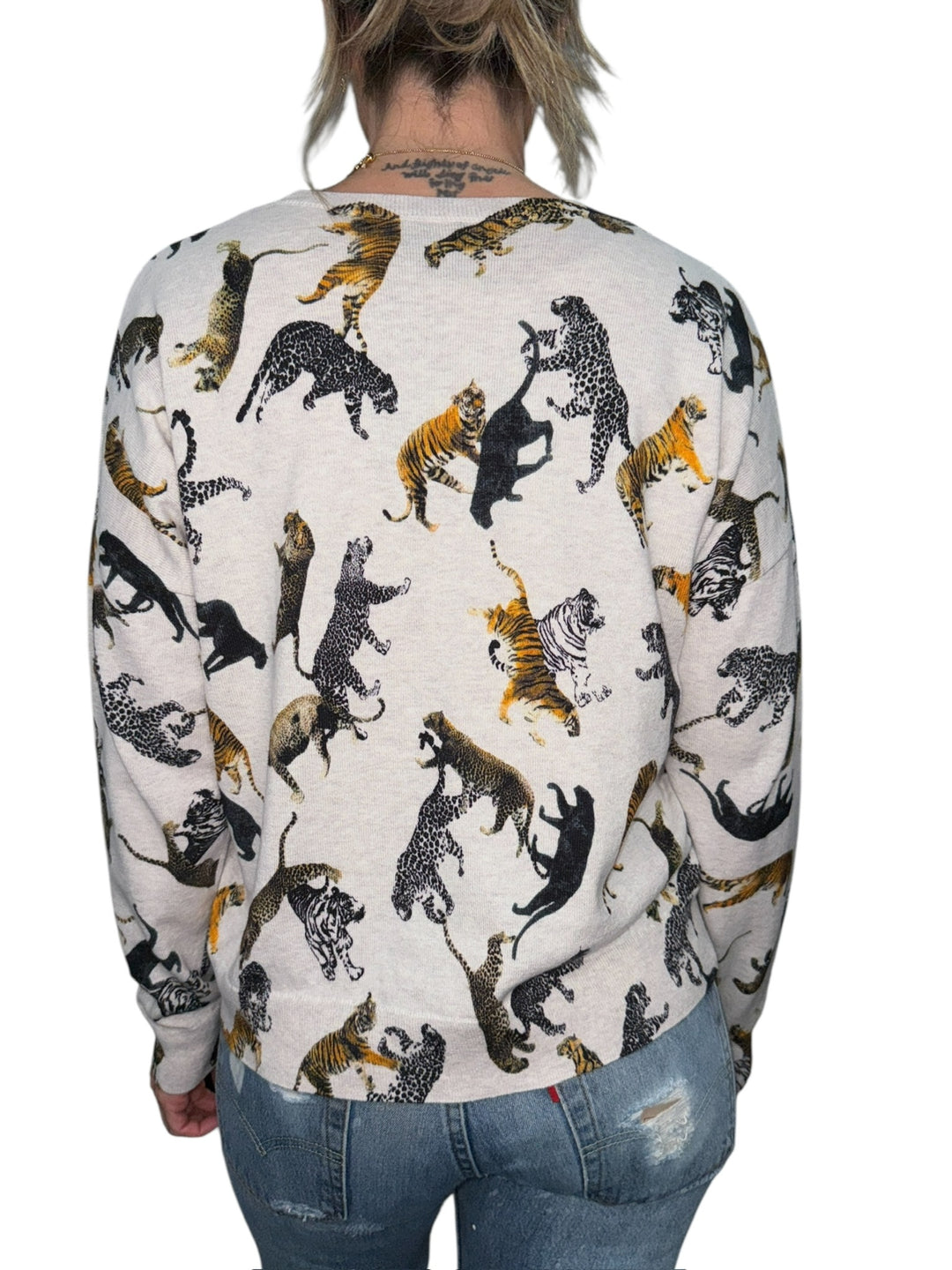 TIGER CREW NECK SWEATER-SILVER - Kingfisher Road - Online Boutique