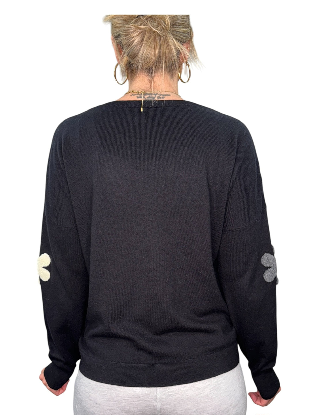 FLOWERS CREW NECK SWEATER-BLACK - Kingfisher Road - Online Boutique