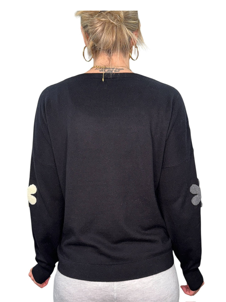 FLOWERS CREW NECK SWEATER-BLACK - Kingfisher Road - Online Boutique
