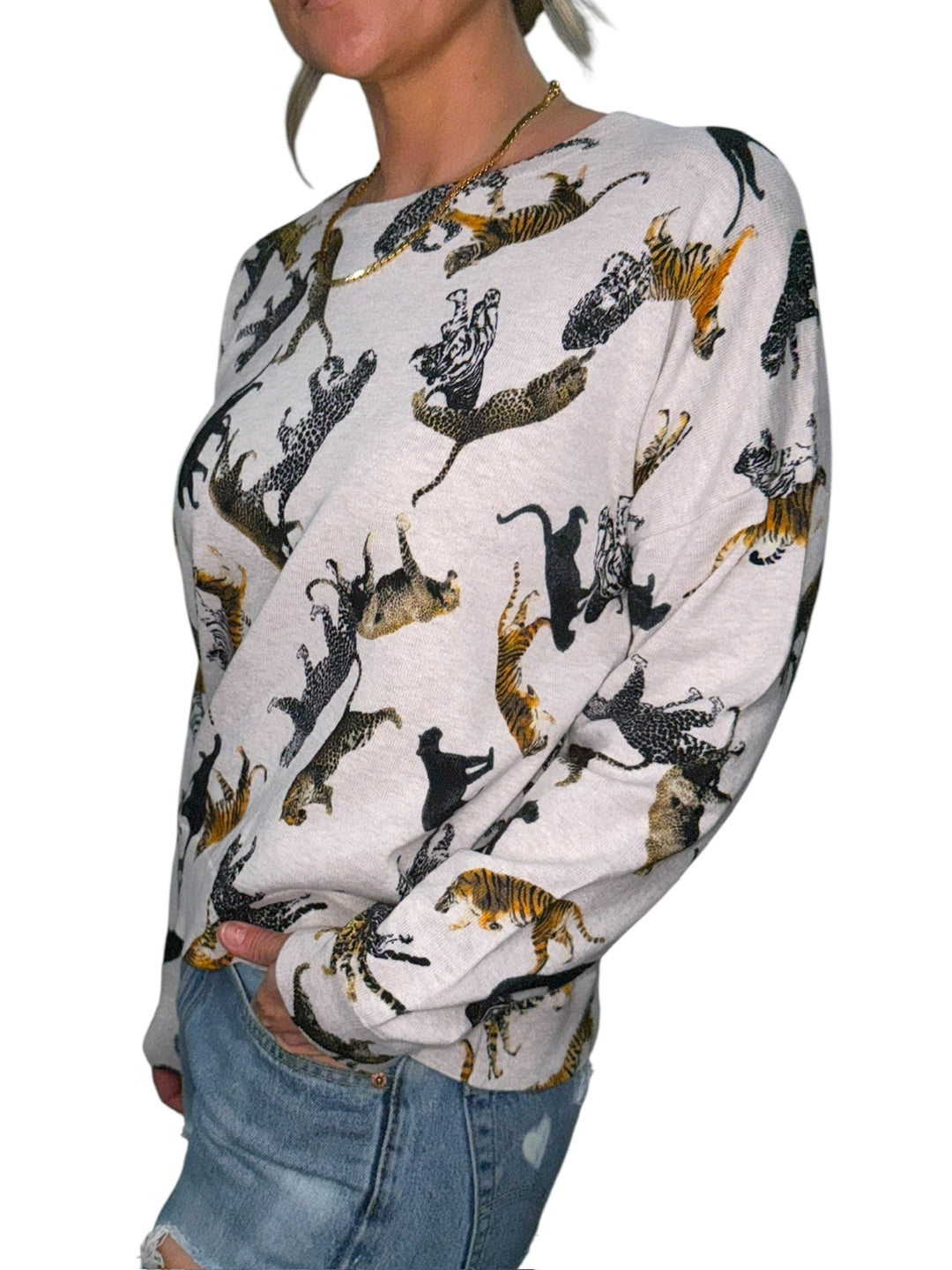 TIGER CREW NECK SWEATER-SILVER - Kingfisher Road - Online Boutique