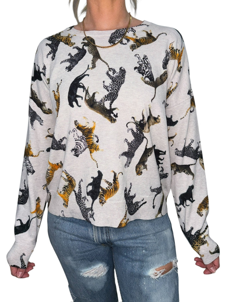 TIGER CREW NECK SWEATER-SILVER - Kingfisher Road - Online Boutique