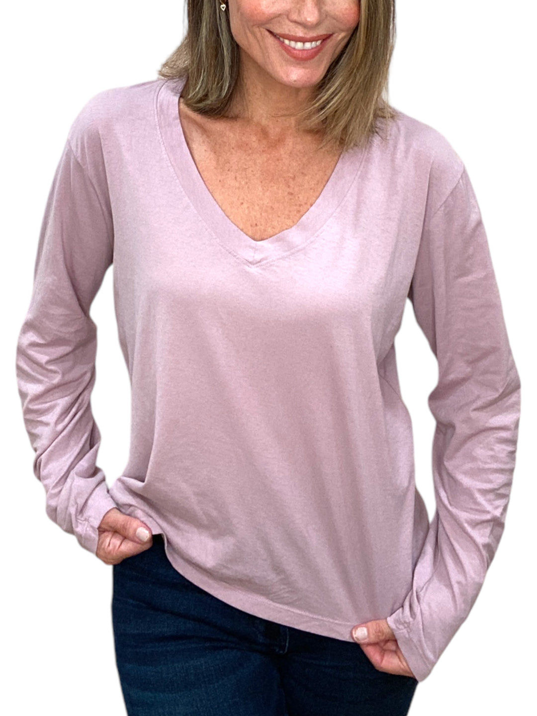 JIMI LONG SLEEVE V-NECK TEE-MAUVE