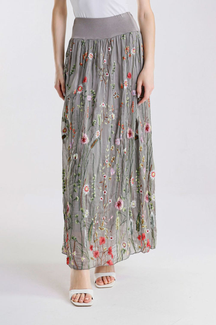 SABLE GARDEN SILK SKIRT-TAUPE - Kingfisher Road - Online Boutique
