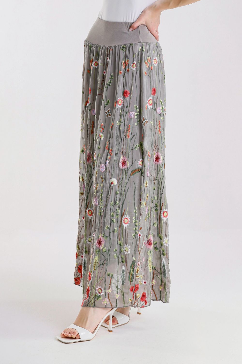 SABLE GARDEN SILK SKIRT-TAUPE - Kingfisher Road - Online Boutique