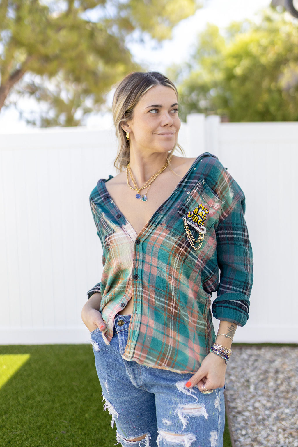 NO BAD VIBES FLANNEL - Kingfisher Road - Online Boutique