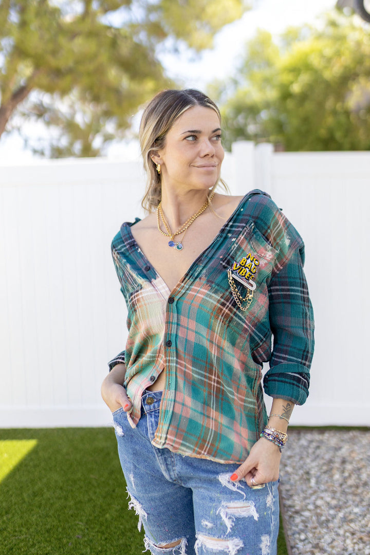 NO BAD VIBES FLANNEL - Kingfisher Road - Online Boutique