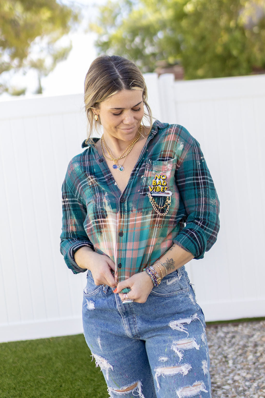 NO BAD VIBES FLANNEL - Kingfisher Road - Online Boutique