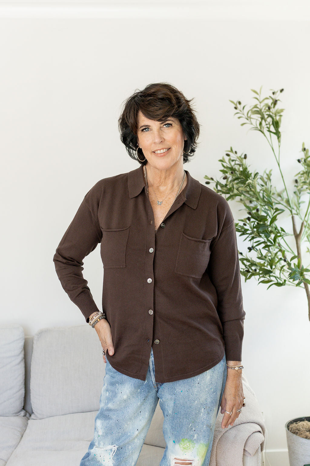 SWEATER SHACKET-CHOCOLATE - Kingfisher Road - Online Boutique