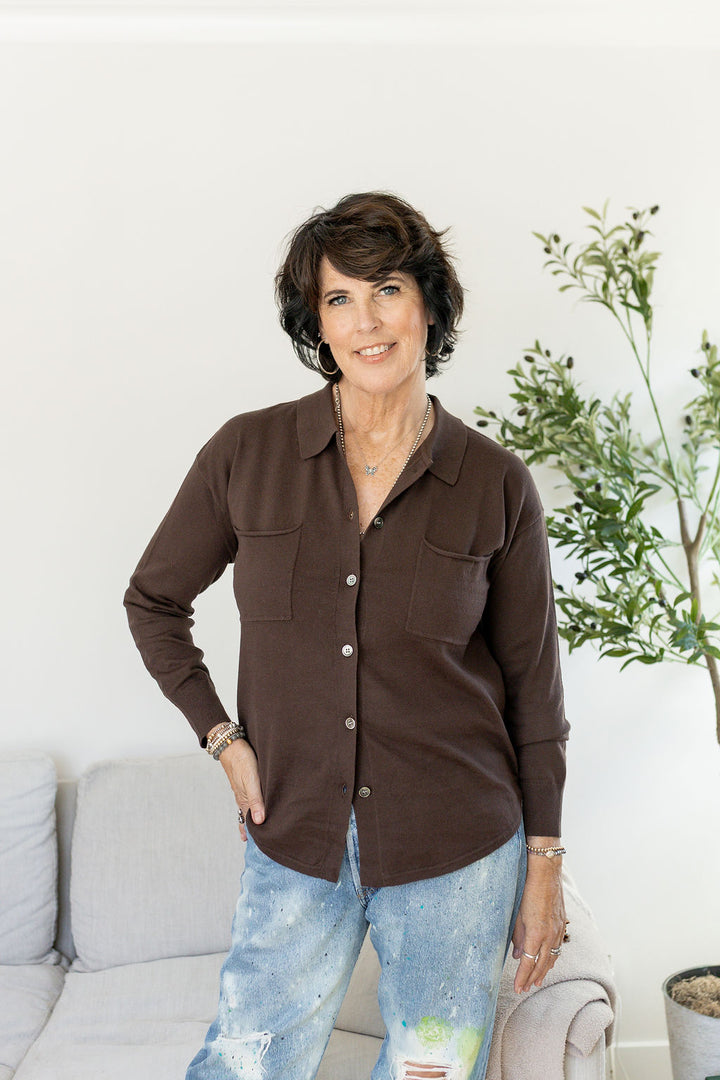 SWEATER SHACKET-CHOCOLATE - Kingfisher Road - Online Boutique