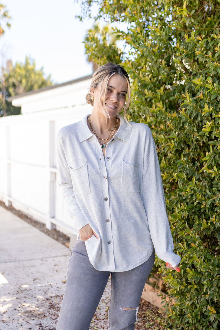 SWEATER SHACKET-SILVER - Kingfisher Road - Online Boutique