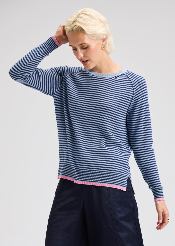 STRIPE CREW NECK SWEATER-JEAN - Kingfisher Road - Online Boutique