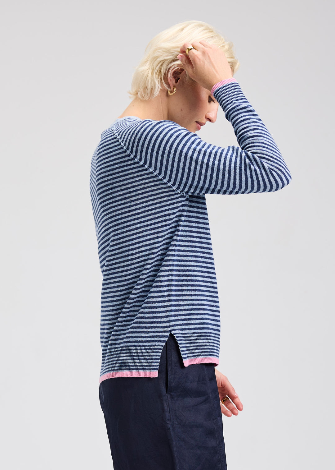 STRIPE CREW NECK SWEATER-JEAN - Kingfisher Road - Online Boutique