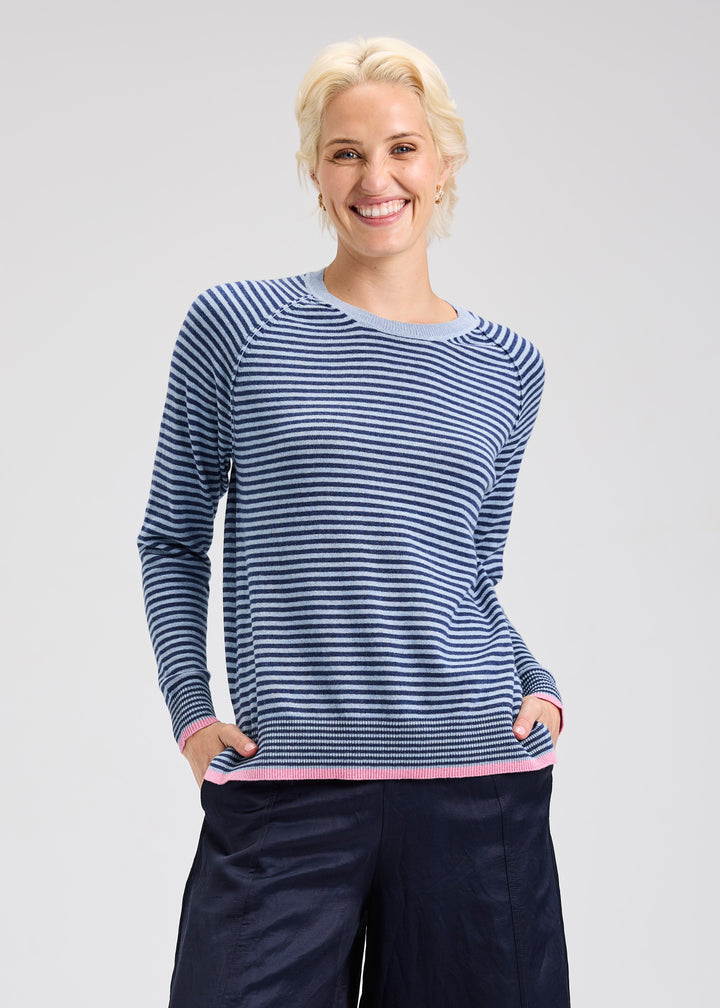 STRIPE CREW NECK SWEATER-JEAN - Kingfisher Road - Online Boutique
