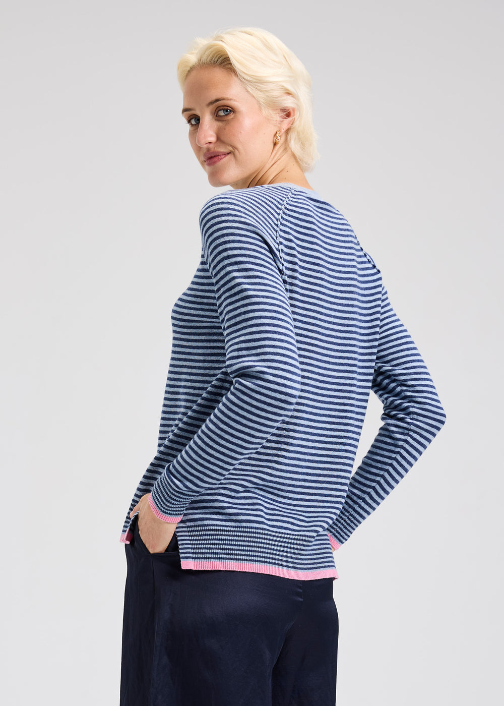 STRIPE CREW NECK SWEATER-JEAN - Kingfisher Road - Online Boutique