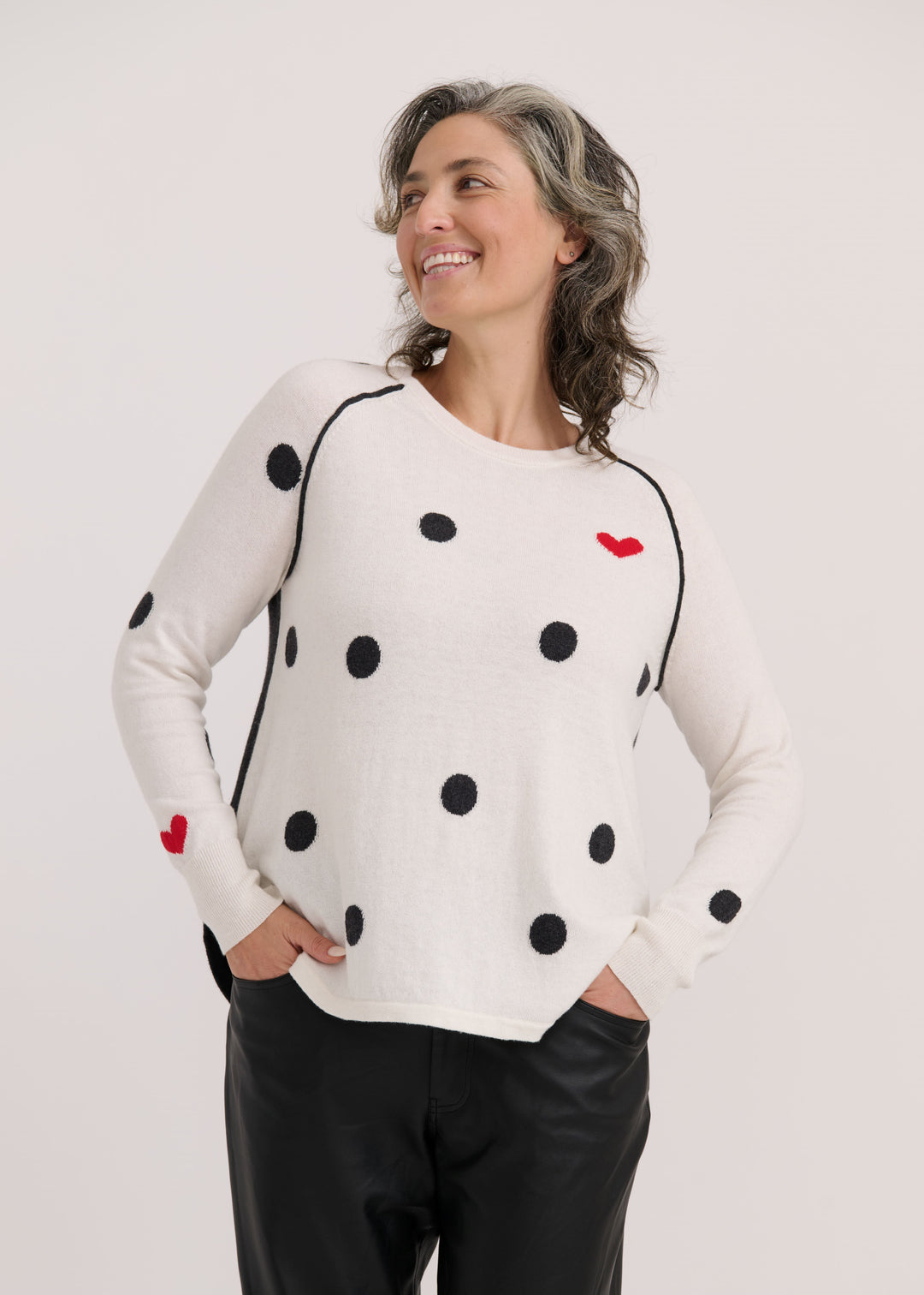 DOTS & HEARTS SWEATER-WHITE - Kingfisher Road - Online Boutique