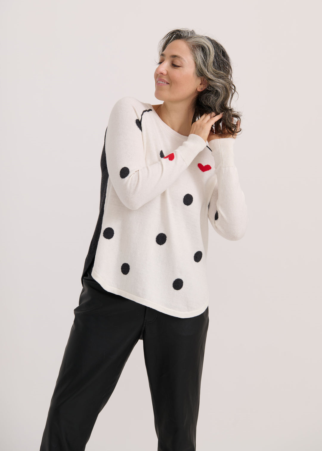DOTS & HEARTS SWEATER-WHITE - Kingfisher Road - Online Boutique