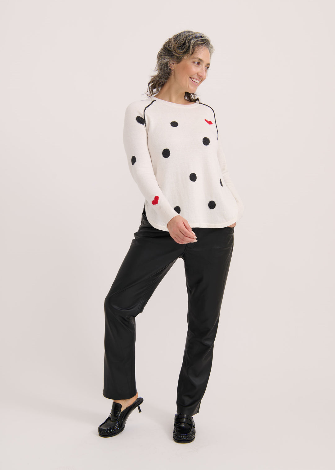 DOTS & HEARTS SWEATER-WHITE - Kingfisher Road - Online Boutique
