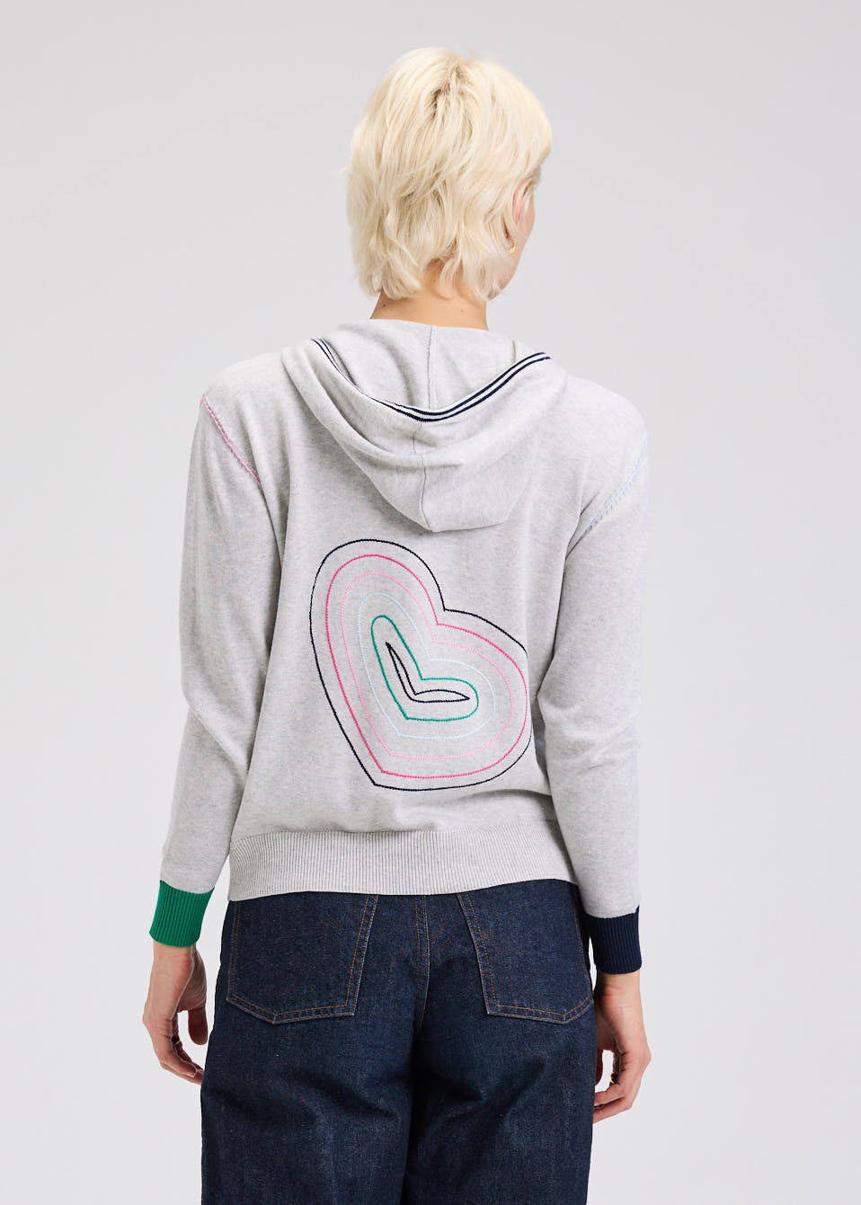 ZIP HOODIE W/ HEARTS-MARL - Kingfisher Road - Online Boutique