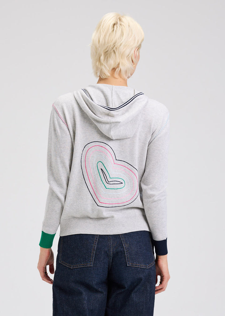 ZIP HOODIE W/ HEARTS-MARL - Kingfisher Road - Online Boutique