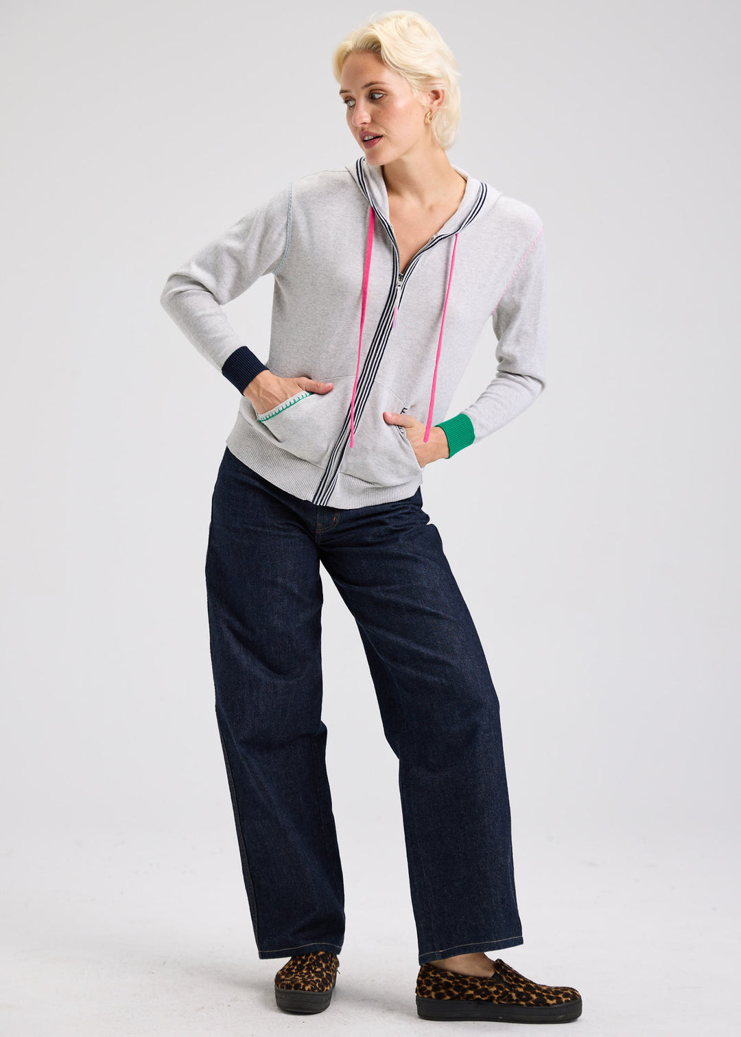 ZIP HOODIE W/ HEARTS-MARL - Kingfisher Road - Online Boutique