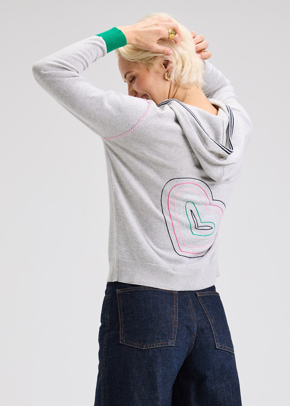 ZIP HOODIE W/ HEARTS-MARL - Kingfisher Road - Online Boutique