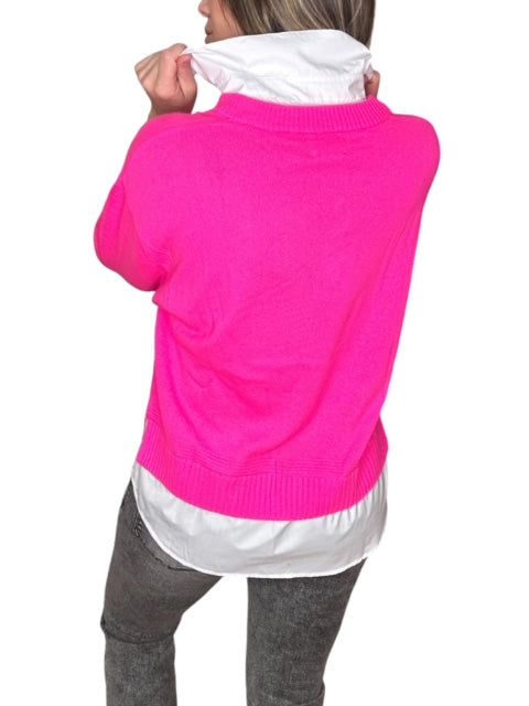 SHIRTING V-NECK SWEATER-DIVA PINK