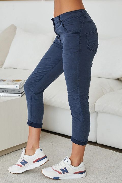 CRINKLE BUTTON FLY JOGGER-NAVY - Kingfisher Road - Online Boutique