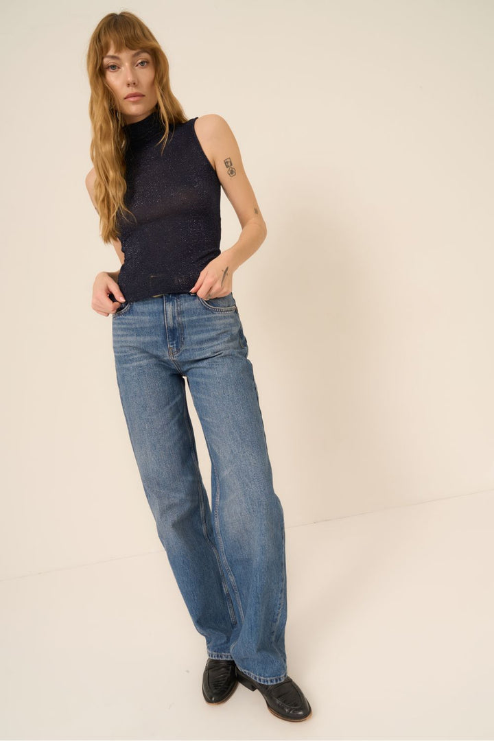 DOMINO LUREX MOCK NECK TANK-DARK NIGHT - Kingfisher Road - Online Boutique