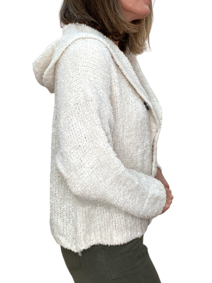 L/S BOUCLE HOODED CARDIGAN WITH BUTTONS-OATMEAL