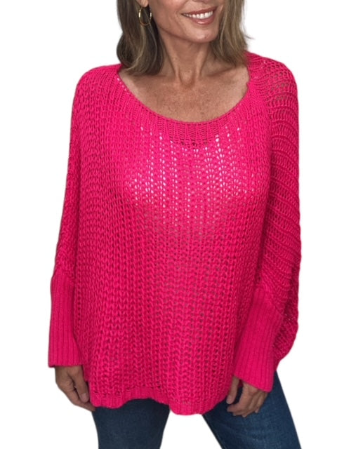 BOATNECK DROP SHOULDER LS SWEATER-FUCHSIA - Kingfisher Road - Online Boutique